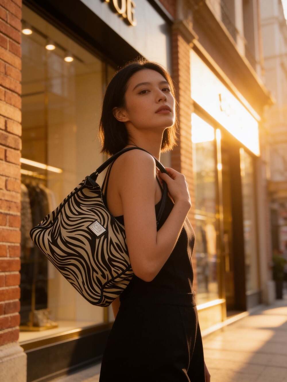Liz Claiborne Zebra Print Canvas and Faux Leather Shoulder Bag